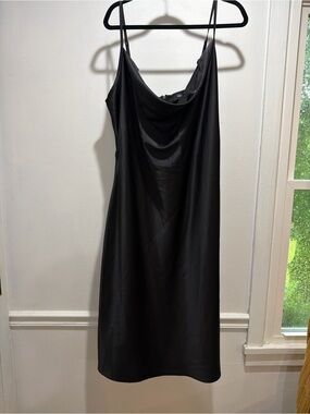 Cider Black Satin Cowl-Neck Slip Midi Dress